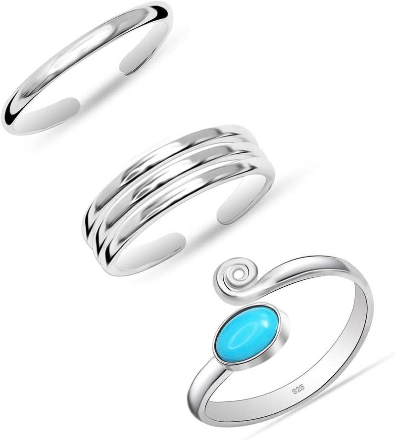 LeCalla 925 Sterling Silver Open Toe Rings Set for Women Adjustable Minimalist Toe Rings Summer Beach Foot Jewelry - Image 4